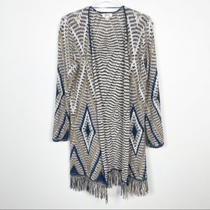 Style &‎ Co. Aztec Fringe Tan Cardigan Small